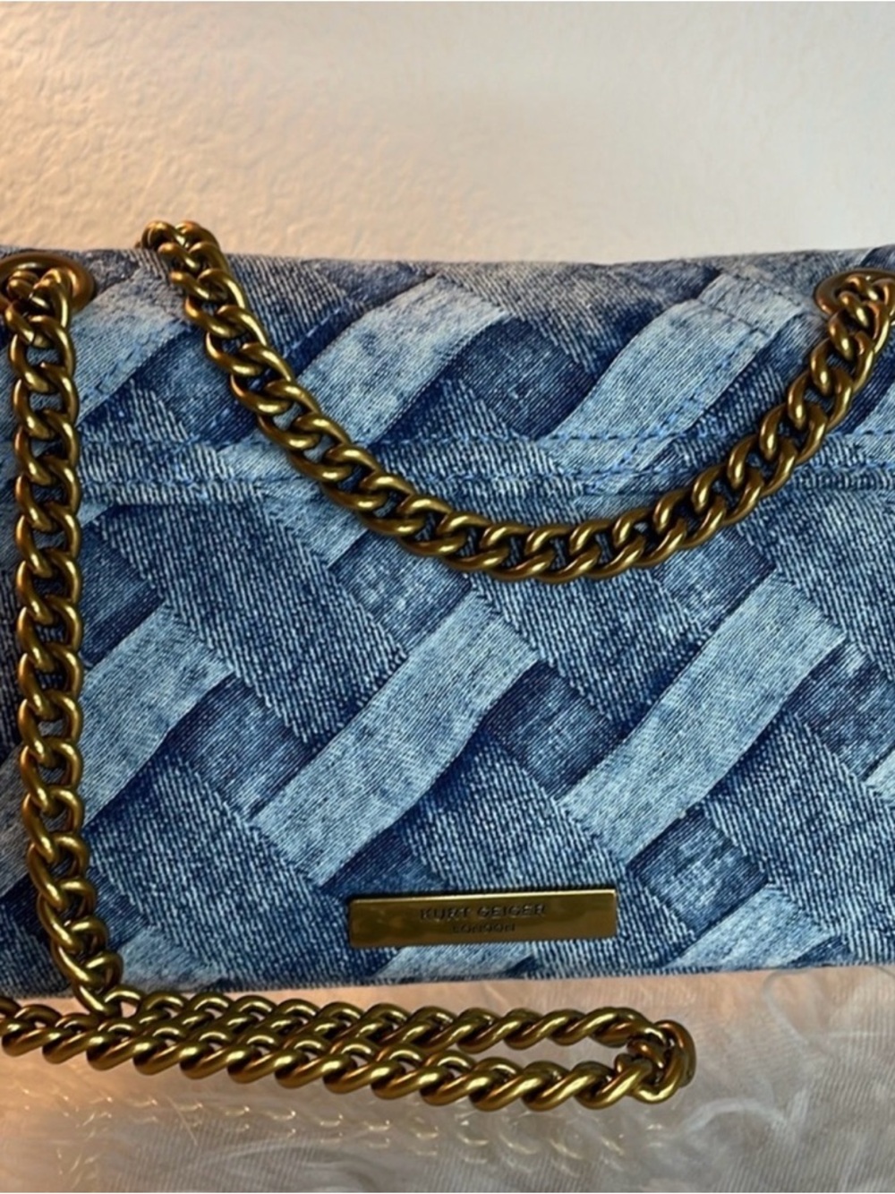 Kurt Geiger Denim Quilted Crossbody Bag with Gold Chain - Picture 4 of 13